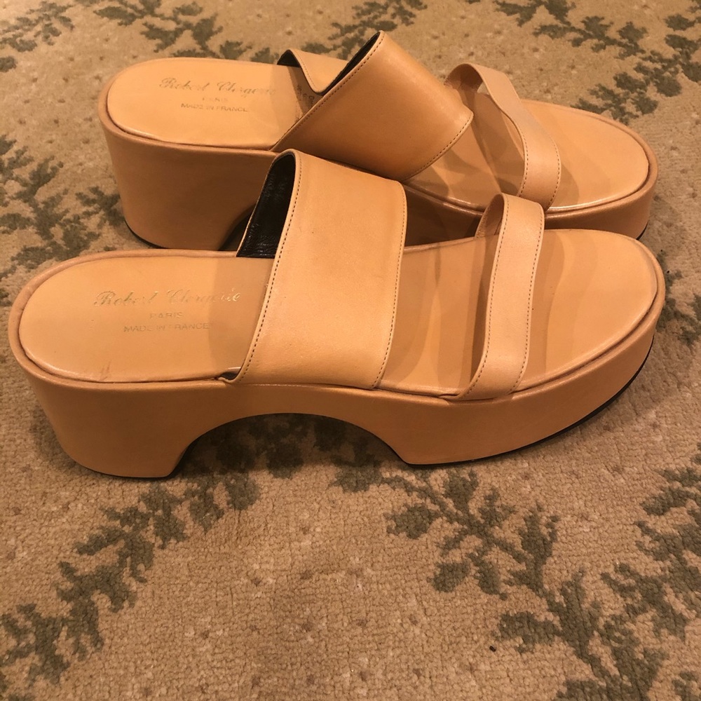 Robert Clergerie wedge sandals in nude, size 10